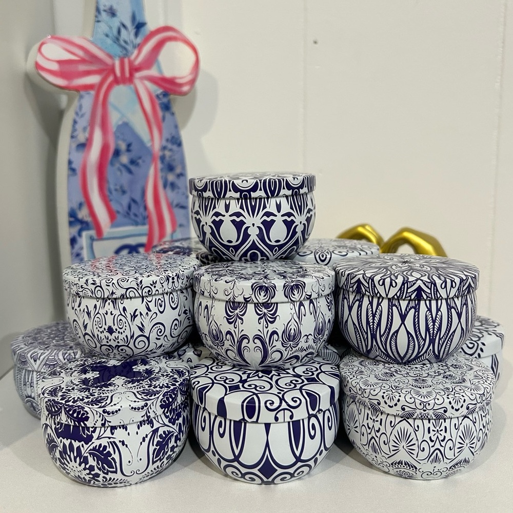 Home Essentials Blue and White Decorative 2.5oz Soy Wax Candle Set of 2